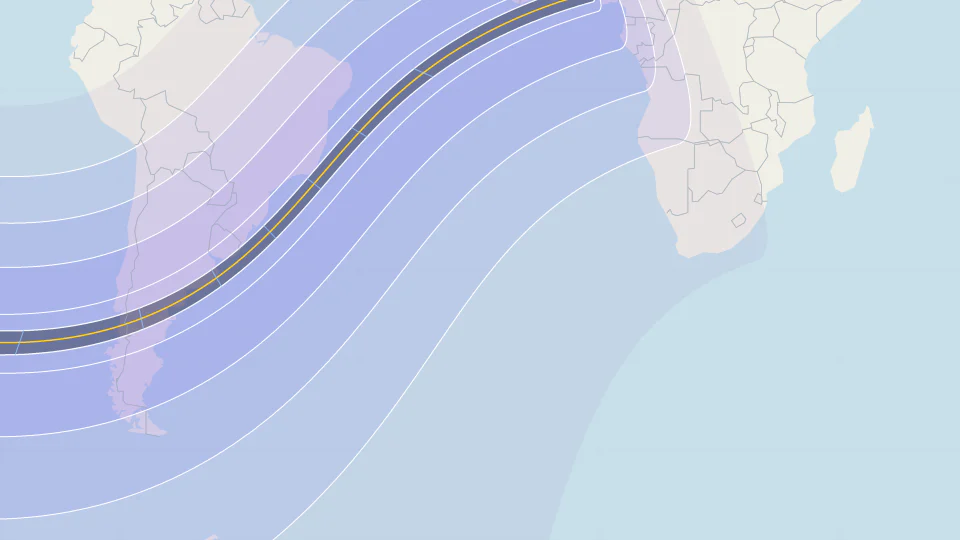 Visibility map of the annular solar eclipse on 6 February 2027